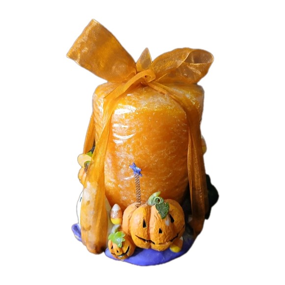 Halloween Resin Pillar Candle Holder With Candle Pumpkins #117B5 - Picture 1 of 5